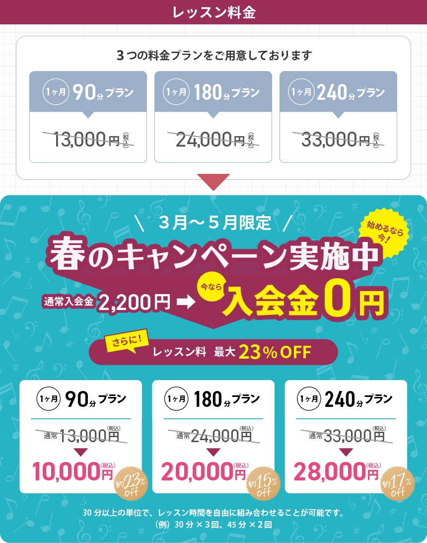 春のレッスン料金